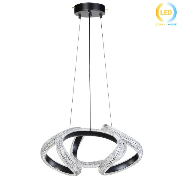 Φωτιστικό κρεμαστό μεταλλικό LED 52W 48Χ45Χ24 εκ. μαύρο με ακρυλικό - GLOBOBOX 175893